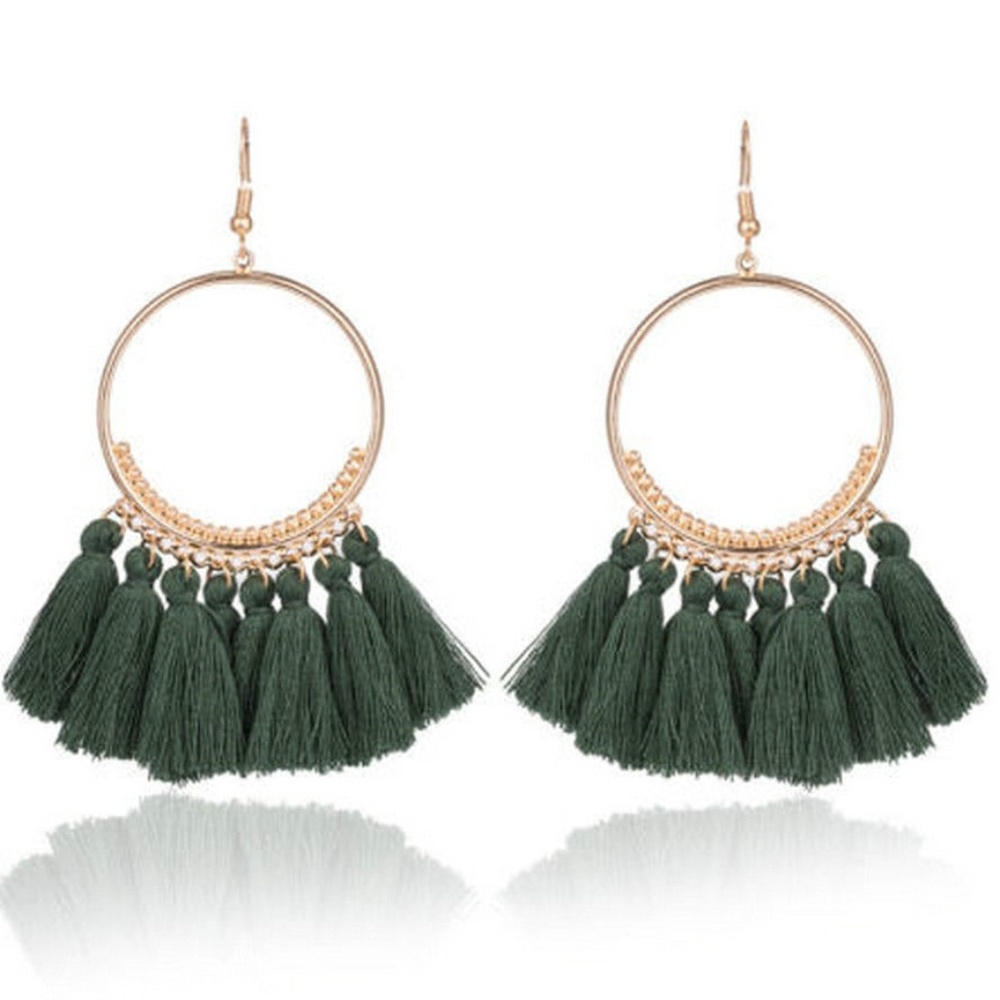 Boho Fringe Earrings GREEN